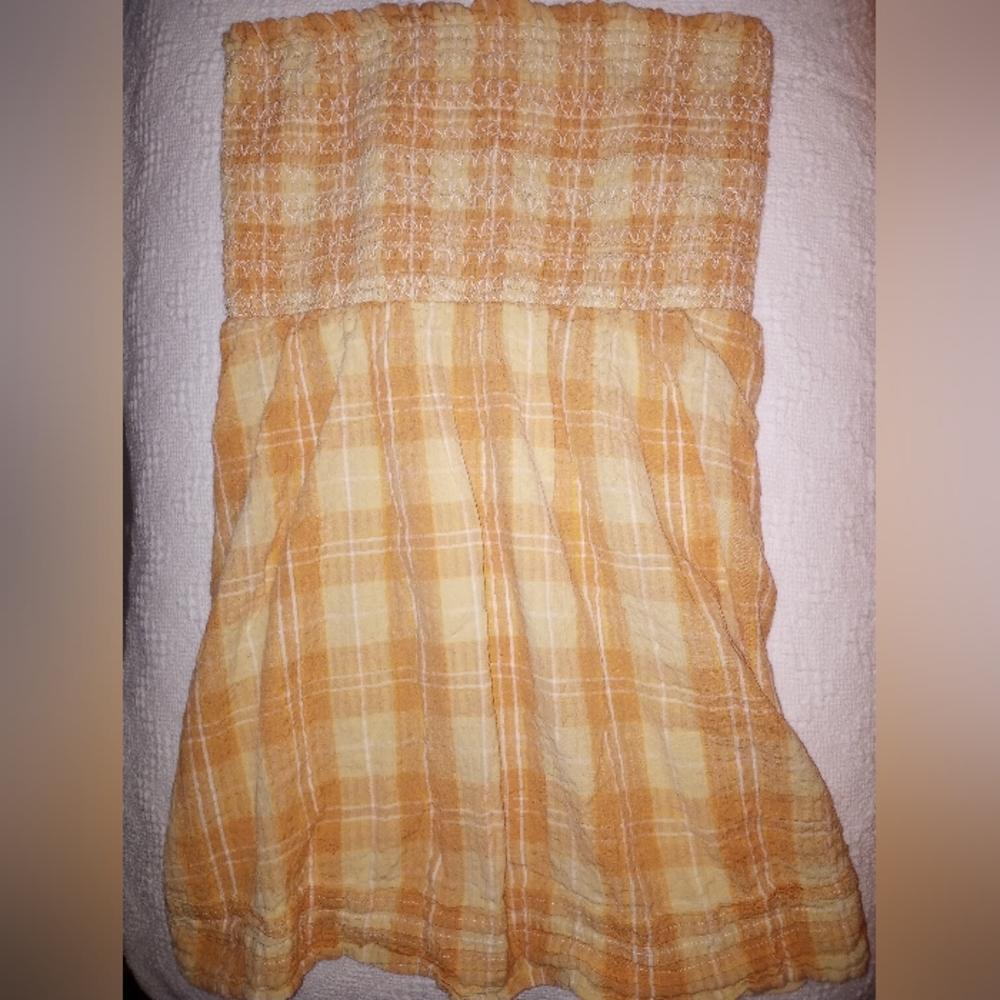 🐚🥥 American Eagle Outfitters Orange & Yellow Plaid Strapless Dress